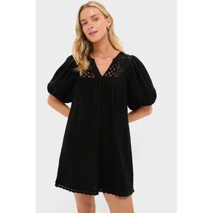 Hyacinth House Crochet Diana Mini Dress Gauze Puff Sleeve S Boho Resort NWT